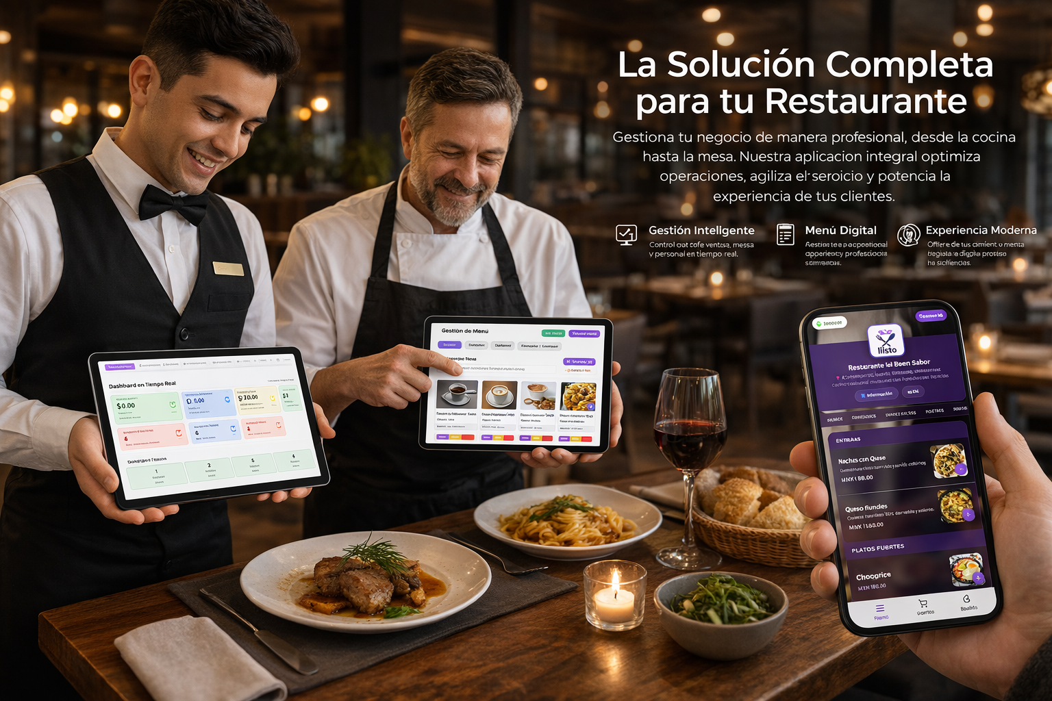 Equipo de restaurante usando Liisto: menú digital y gestión en mesa